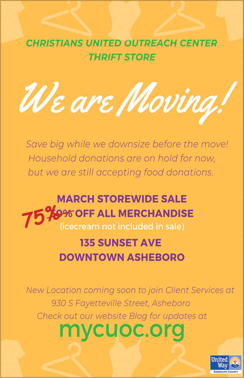 The CUOC Thrift Store is Moving!